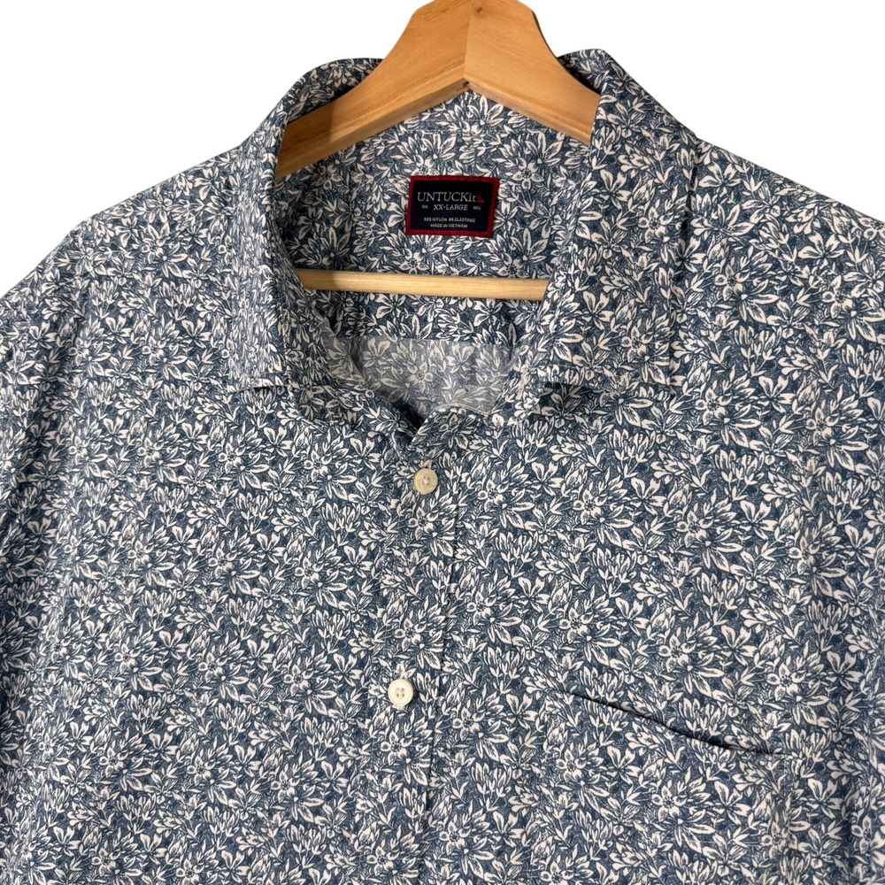 UNTUCKit Mens XXL Blue Floral Performance Short Sleeve Button Down Shirt